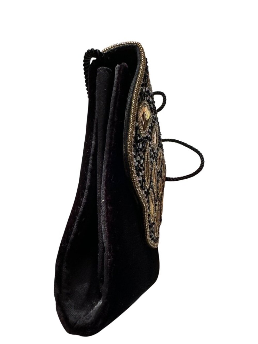 Partners Meryvns Black Velvet Beaded Paisley Evening Clutch Handbag - Picture 5 of 5